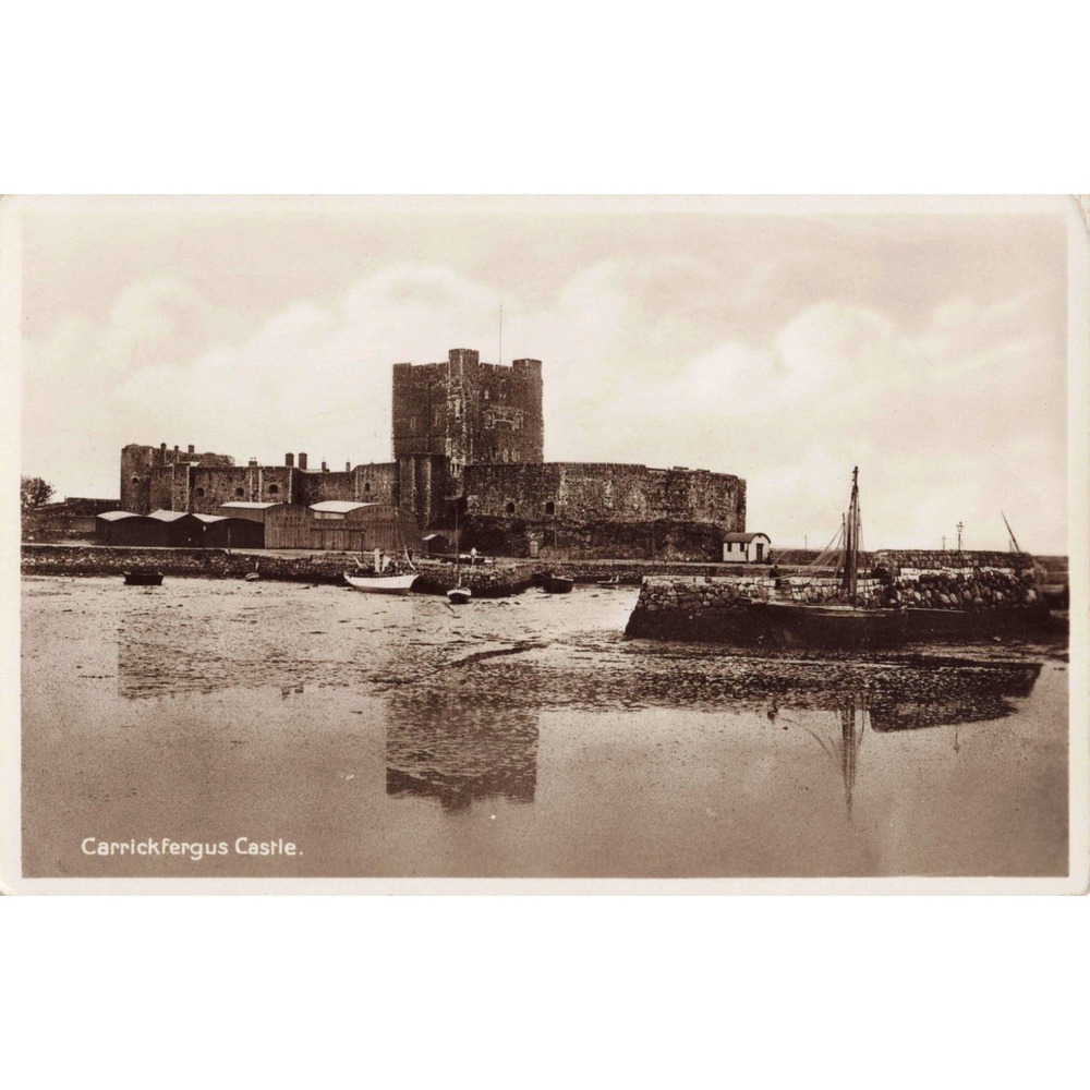 RPPC Carrickfergus Castle Northern Ireland Antrim Harbor Boats c1910 Postcard